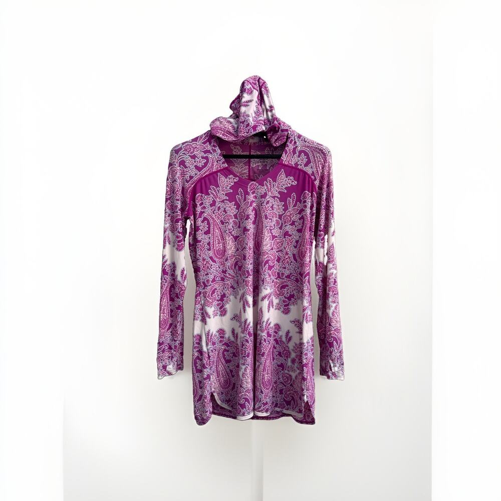 Coolibar S Violet Swim Cover Dress Up UPF 50+ Hooded Tunic Long Sleeve Paisley